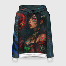 Толстовка-худи женская Девушка с маской киберпанк, цвет: 3D-белый