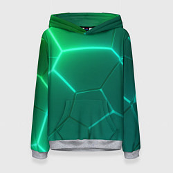 Толстовка-худи женская Зеленые неоновые плитки, цвет: 3D-меланж