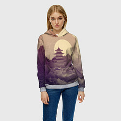 Толстовка-худи женская Ретро иллюстрация Японского храма, цвет: 3D-меланж — фото 2