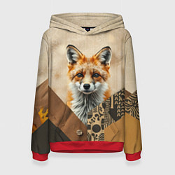 Толстовка-худи женская Удивительный рыжий лисёнок, цвет: 3D-красный