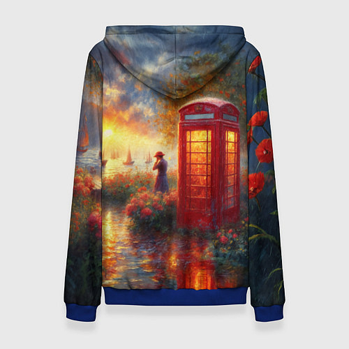 Женская толстовка Пейзаж с красной телефонной будкой / 3D-Синий – фото 2