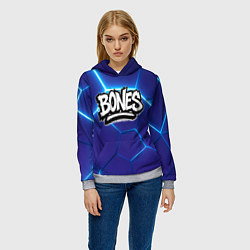 Толстовка-худи женская Bones белое лого на синих плитах, цвет: 3D-меланж — фото 2