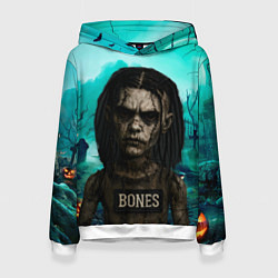 Толстовка-худи женская Bones в стиле хоррор куклы, цвет: 3D-белый