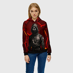 Толстовка-худи женская Игра в кальмара - страж в черном, цвет: 3D-черный — фото 2