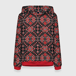 Толстовка-худи женская Традиционная вышивка - орнамент, цвет: 3D-красный
