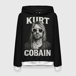 Толстовка-худи женская Курт Кобейн - гранж-арт, цвет: 3D-белый