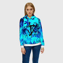 Толстовка-худи женская Doom неоновые тропики, цвет: 3D-белый — фото 2