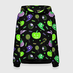 Толстовка-худи женская Halloween black pumpkin pattern, цвет: 3D-черный