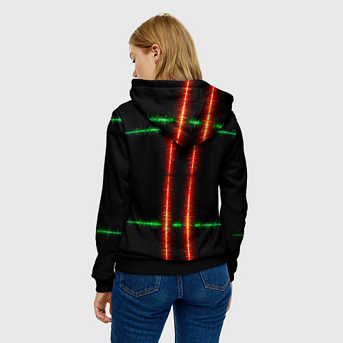 Женская толстовка Color black green red lines / 3D-Черный – фото 4