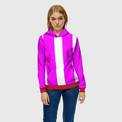 Толстовка-худи женская Color white pink line, цвет: 3D-красный — фото 2
