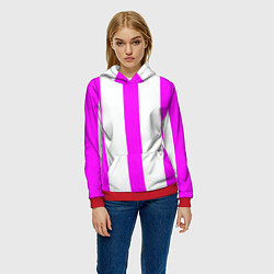 Толстовка-худи женская Color white pink lines, цвет: 3D-красный — фото 2