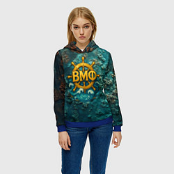 Толстовка-худи женская Штурвал ВМФ на морском дне, цвет: 3D-синий — фото 2