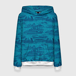 Толстовка-худи женская Корюшка пошла по Неве на синем фоне, цвет: 3D-белый