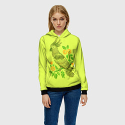 Толстовка-худи женская Попугай с маргаритками, цвет: 3D-черный — фото 2