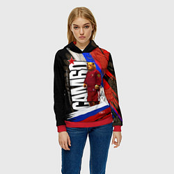 Толстовка-худи женская Медведь - Россия самбо, цвет: 3D-красный — фото 2