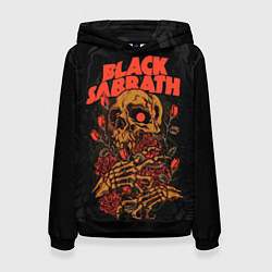 Толстовка-худи женская Black Sabbath skeleton with roses, цвет: 3D-черный