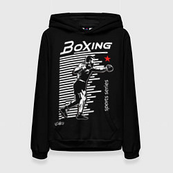 Толстовка-худи женская Бокс - тяжело в учебе легко в бою, цвет: 3D-черный