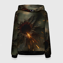 Толстовка-худи женская Следы от пуль на камуфляже, цвет: 3D-черный