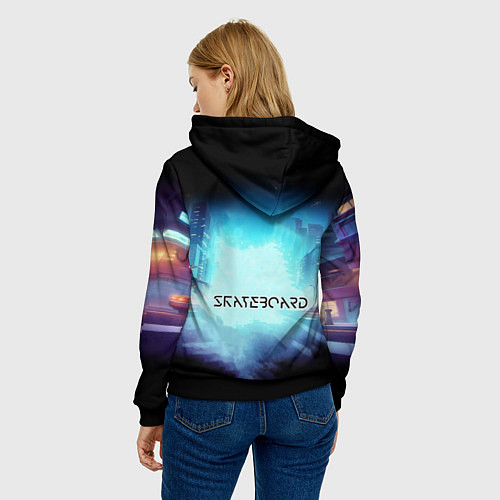 Женская толстовка Bender is a skateboarder in neon street - ai art / 3D-Черный – фото 4