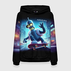 Толстовка-худи женская Bender is a skateboarder in neon street - ai art, цвет: 3D-черный