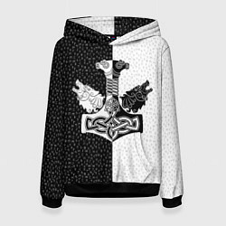 Женская толстовка Волки воины и знак молот тора в рунах