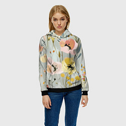 Толстовка-худи женская Цветы и цветочки, цвет: 3D-черный — фото 2