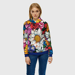 Толстовка-худи женская Крупные цветы, цвет: 3D-синий — фото 2