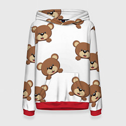 Толстовка-худи женская Мордашка мишки, цвет: 3D-красный