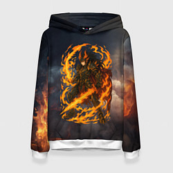 Толстовка-худи женская Герой аниме дракон с огненным мечем, цвет: 3D-белый