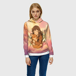 Толстовка-худи женская Девочка обнимает лисичку, цвет: 3D-белый — фото 2