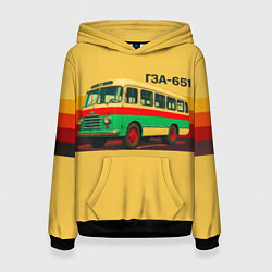 Толстовка-худи женская Ретро автобус ГЗА-651 поп-арт, цвет: 3D-черный