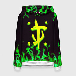 Толстовка-худи женская Doom зелёный огонь, цвет: 3D-белый