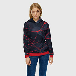 Толстовка-худи женская Мраморные узоры из переплетений красных линий, цвет: 3D-красный — фото 2