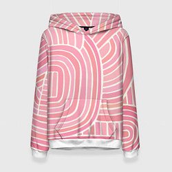 Толстовка-худи женская Абстрактный узор розовый, цвет: 3D-белый