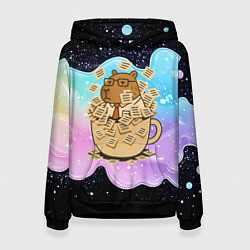 Толстовка-худи женская Менеджер капибара в кружке в стикерах, цвет: 3D-черный