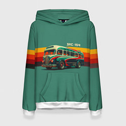 Толстовка-худи женская Ретро автобус ЗИС-154 поп-арт, цвет: 3D-белый