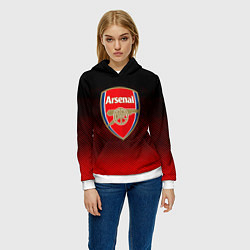 Толстовка-худи женская Arsenal текстура полосы красные, цвет: 3D-белый — фото 2