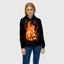 Толстовка-худи женская Горящая тыква джек, цвет: 3D-черный — фото 2