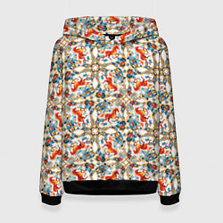 Толстовка-худи женская Орнамент с лошадью - символом Нового 2026 года, цвет: 3D-черный