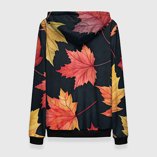 Женская толстовка Кленовые листья на черном - акварельный паттерн / 3D-Черный – фото 2