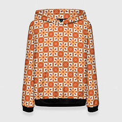 Толстовка-худи женская Оранжевая цветочно-геометрическая текстура, цвет: 3D-черный