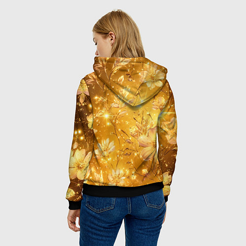 Женская толстовка Цветочный золотой с искрами / 3D-Черный – фото 4