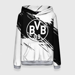 Толстовка-худи женская Borussia черно белые полосы, цвет: 3D-меланж