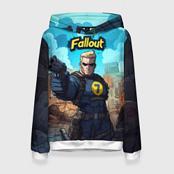 Толстовка-худи женская Fallout смотритель с пистолетом, цвет: 3D-белый