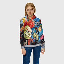 Толстовка-худи женская Панк Шрек на фоне домов, цвет: 3D-меланж — фото 2