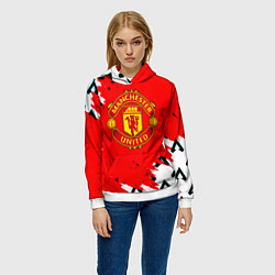 Толстовка-худи женская Манчестер Юнайтед символы краски, цвет: 3D-белый — фото 2