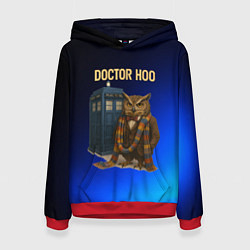 Толстовка-худи женская Doctor Hoo сова у телефонной будки, цвет: 3D-красный