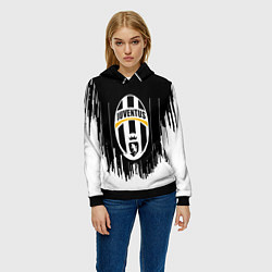 Толстовка-худи женская Ювентус текстура полосы спорт, цвет: 3D-черный — фото 2