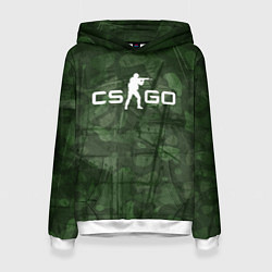 Толстовка-худи женская Эмблема CS GO на камуфляжном фоне, цвет: 3D-белый
