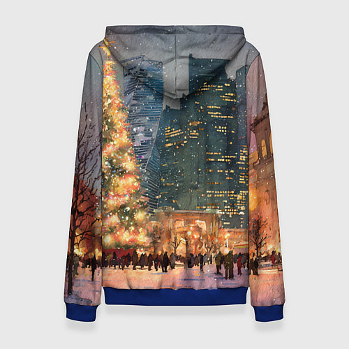 Женская толстовка Москва - сити и новогодняя елка / 3D-Синий – фото 2